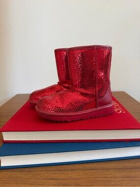 UGG Kids Red Metallic Glitter Boots